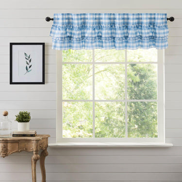 Annie Buffalo Blue Check Ruffled Valance 16x72 VHC Brands - The Fox Decor